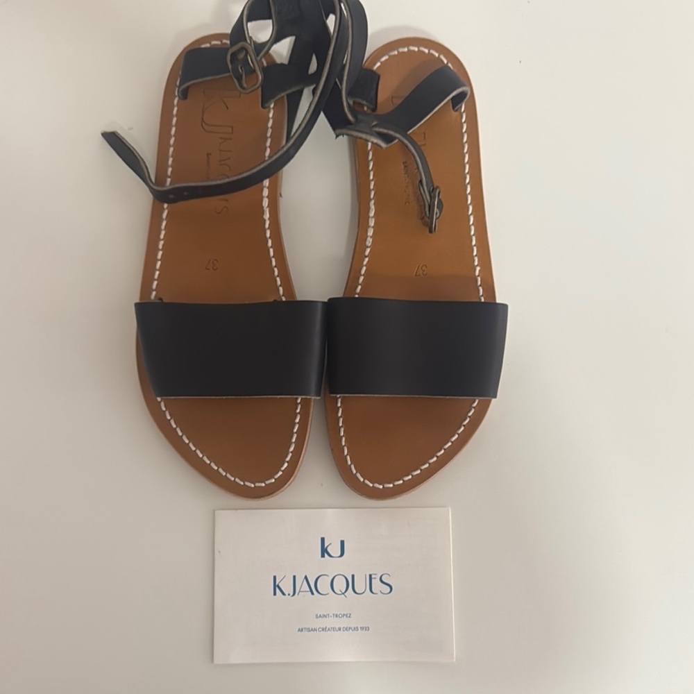K. Jacques Black Leather Sandals